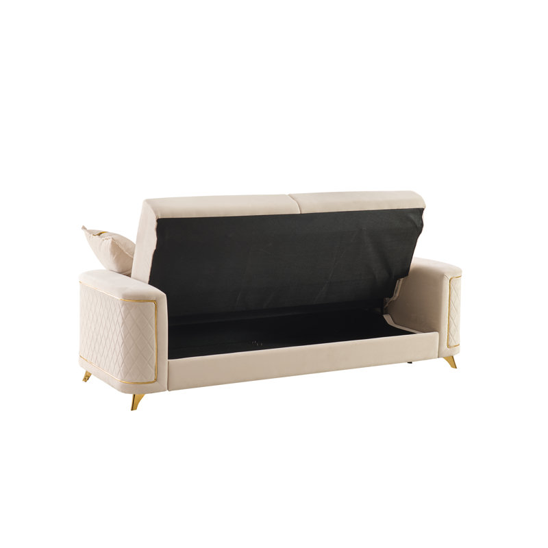 Canapé-lit rembourré 88 po Sombir, 100 % polyester ivoire