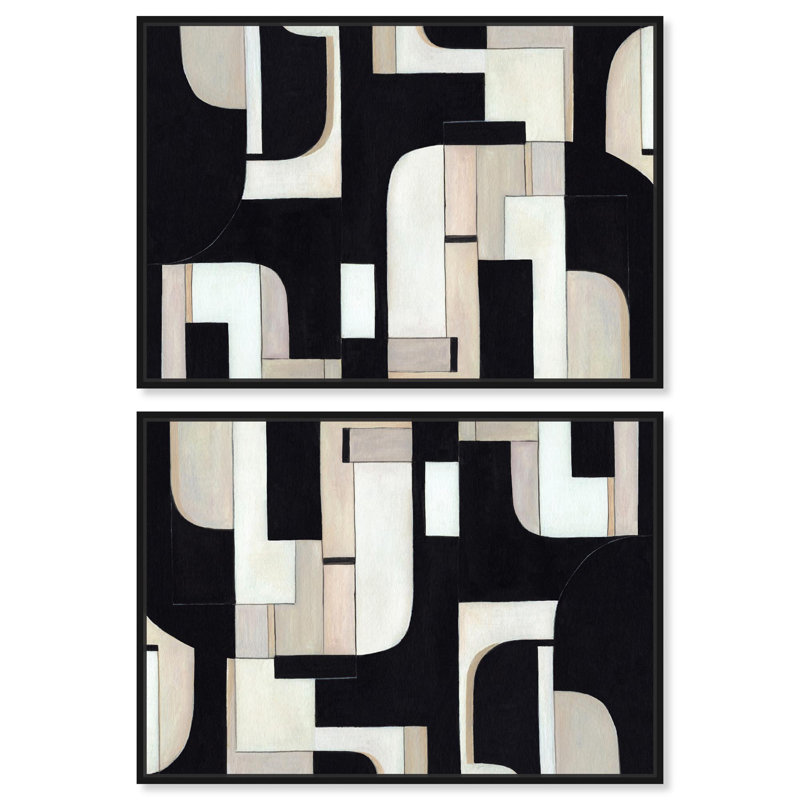 «Reflections I Set Canvas Modern Boho» par Art Remedy, H 11 po x l 16 po, Cadre noir