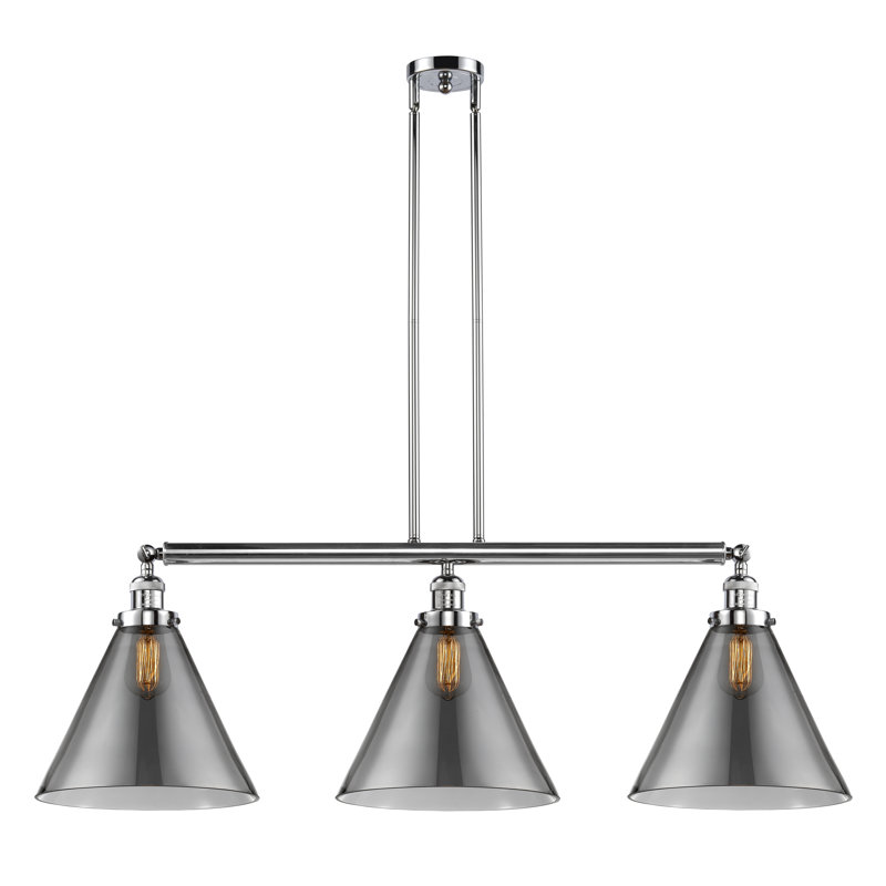 Luminaire suspendu linéaire à 3 lumières pour îlot de cuisine Lemmon, Plaqué couleur fumée, DEL, Chrome poli