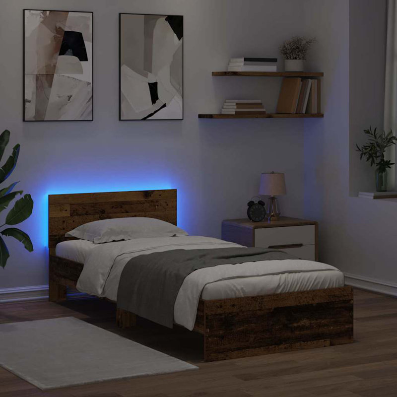  Bed Frame With Headboard Engineered Wood, Old Wood, Single (3')