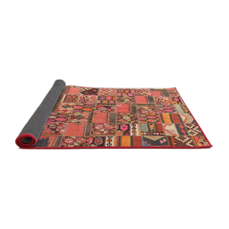 Tapis contemporain orange / rouge / noir, Rond 4 pi