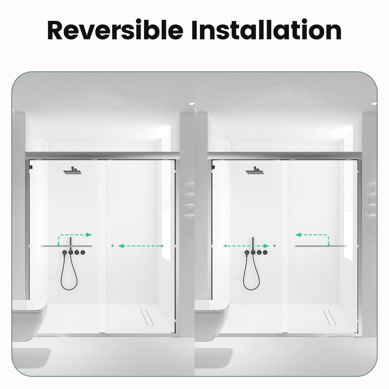 Porte de douche double en verre trempé à double dérivation, 6 mm, accessoire de salle de bain léger H 72 po coulissant l 56 à 60 po, verre, aspect attrayant
