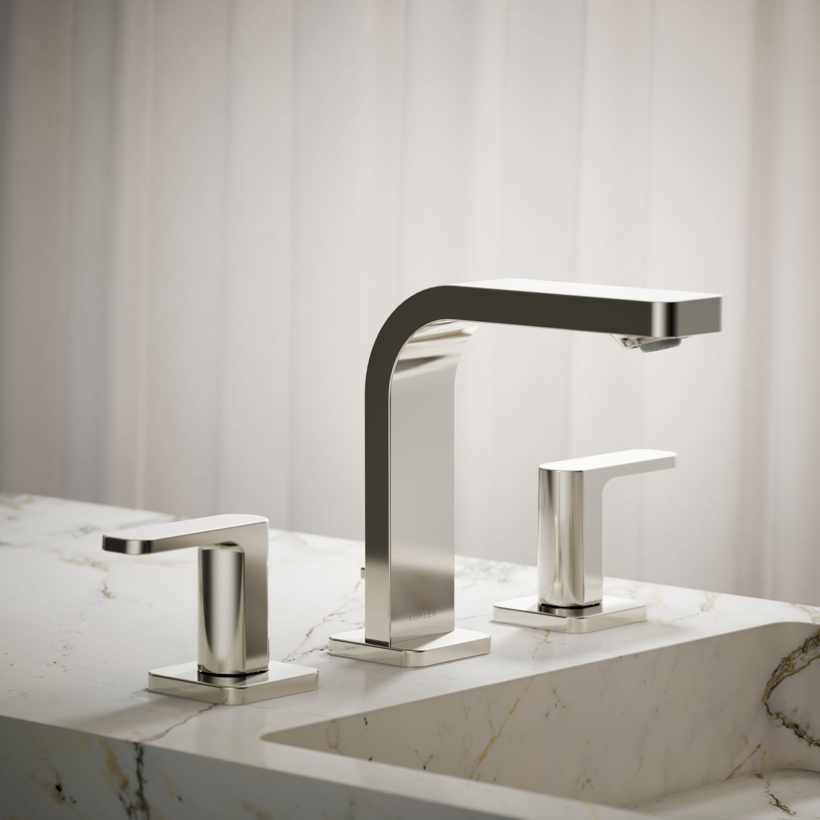 ParallelWidespread Bathroom Faucet, 3-Hole Two Lever Handle Bathroom Sink Faucet, Vibrant Polished Nickel, 1 GPM