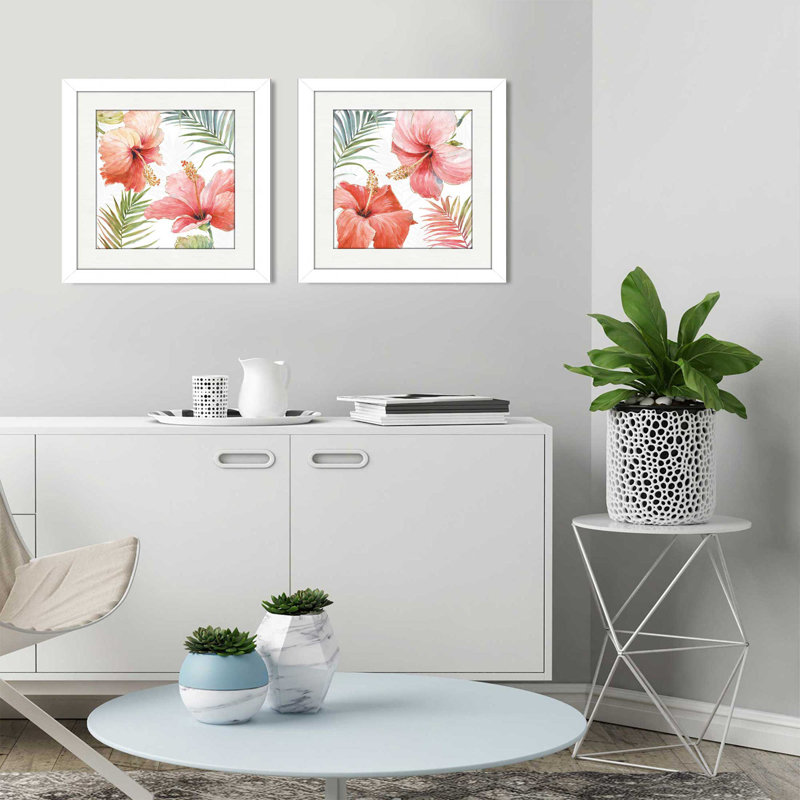 « tropical rosé ii », ensemble de 2 reproductions de peintures à l’acrylique encadrées, H 16,5 po x l 33 po x P 1 po