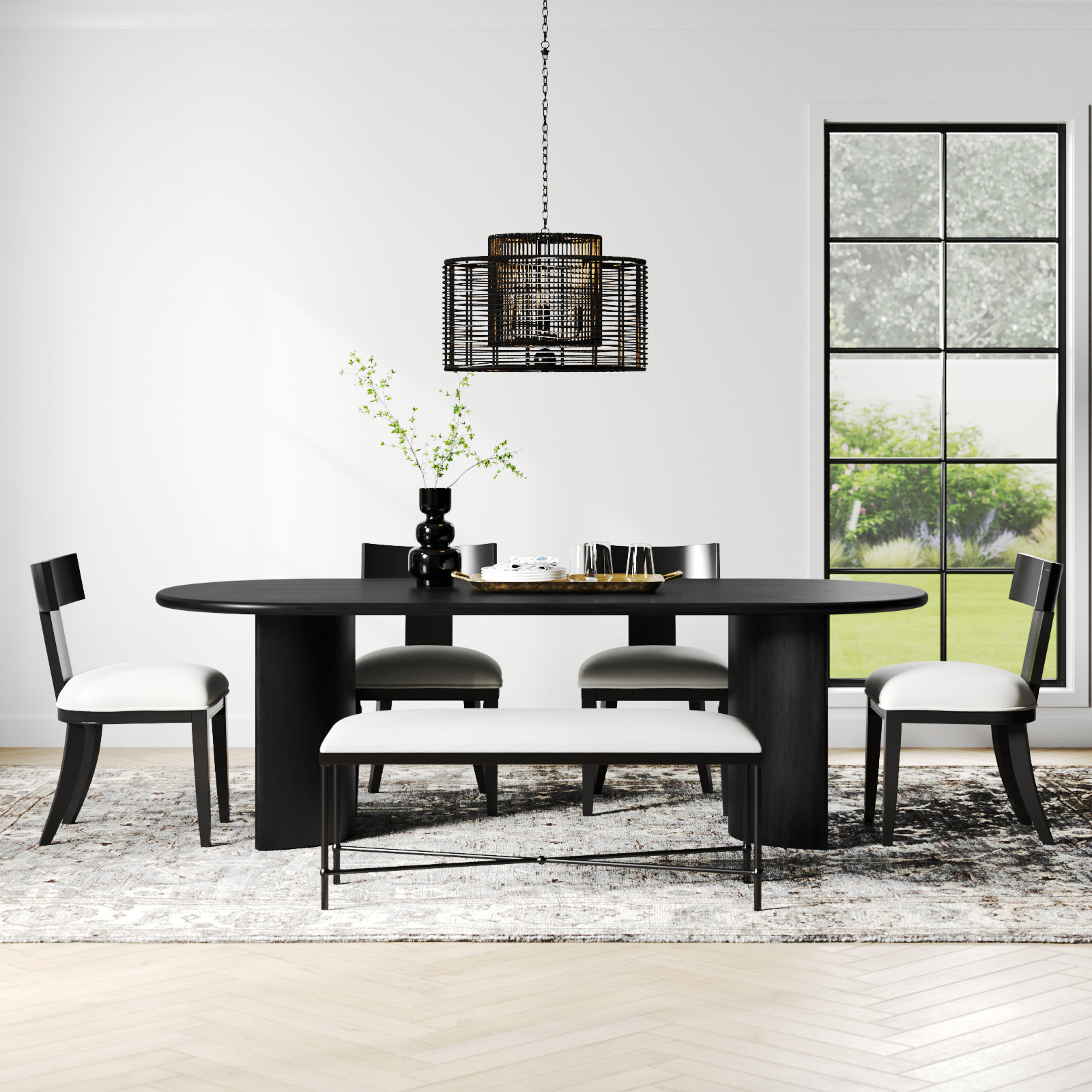 Haiden Oval Dining Table, 30" H x 94" W x 42" D, Aged Black Acacia