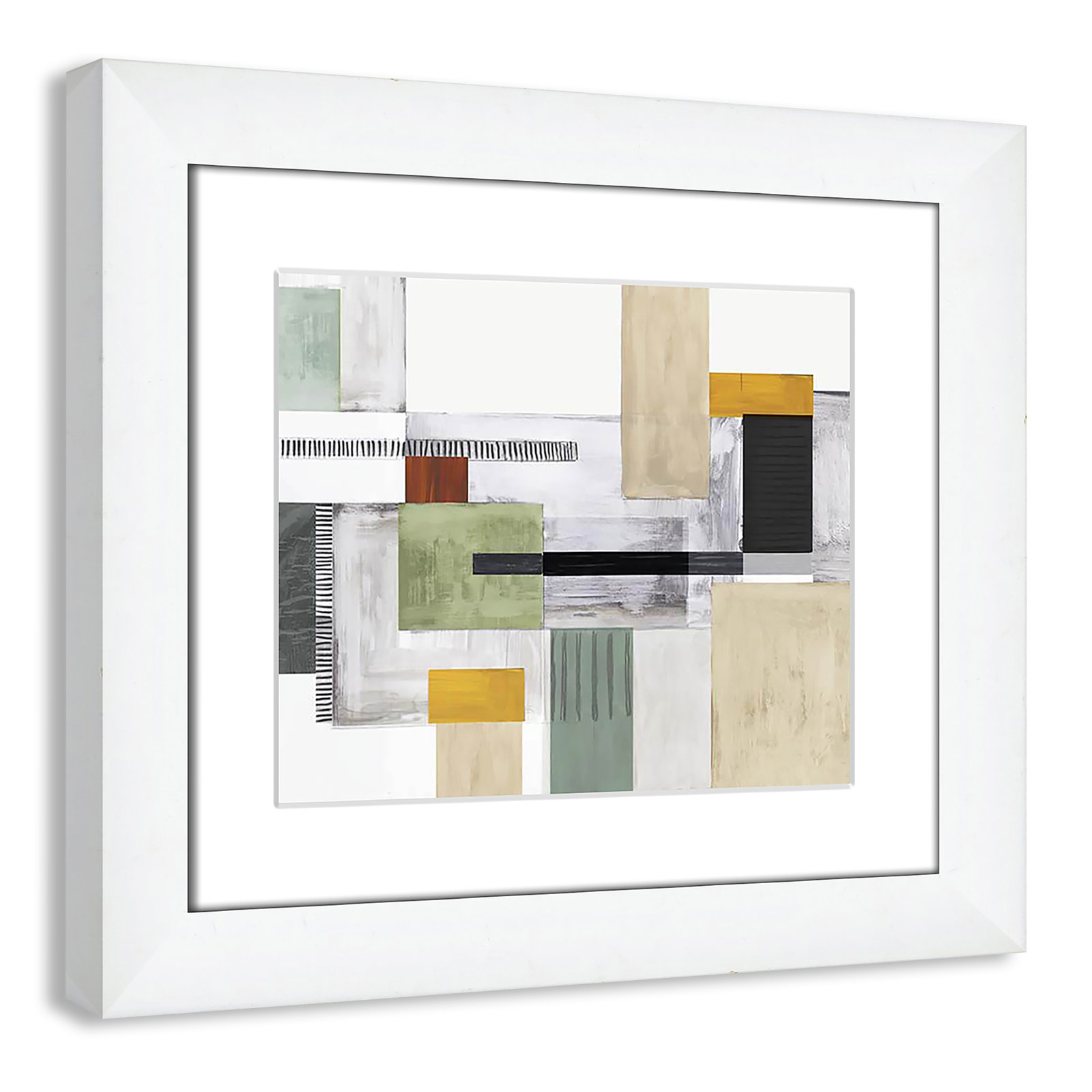 Playful Blocks Print by Tom Reeves, White, White Cube Picture Framed, 14.5" H x 16.5" W x 1.25" D
