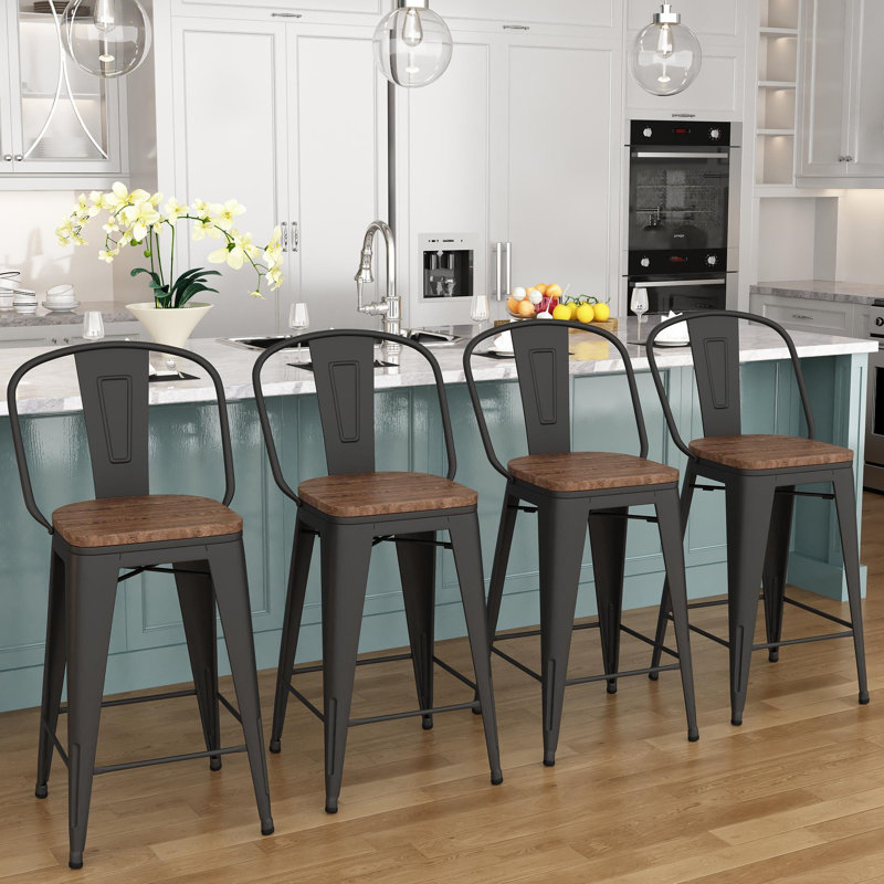 Burney Counter Stool Metal Frame Set of 4 - Stylish & Durable