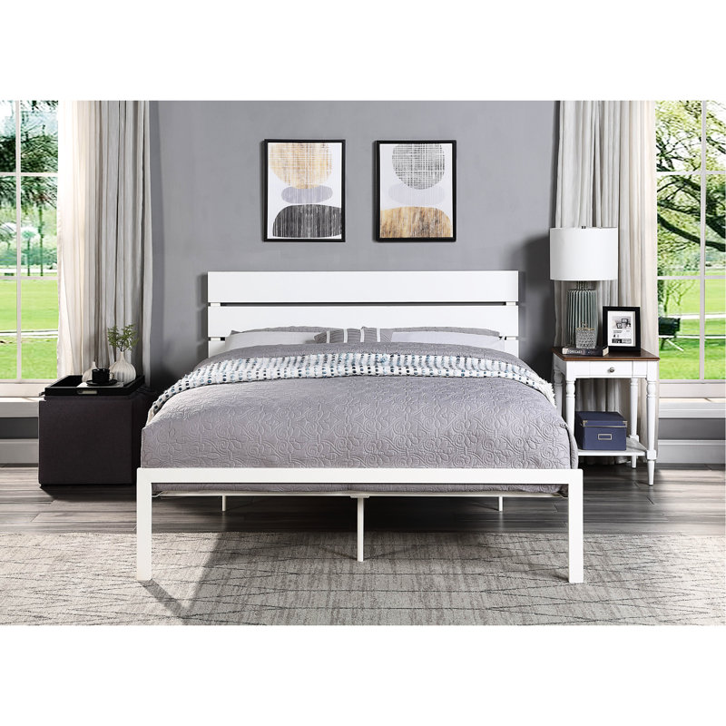 Grand lit en métal blanc - Style contemporain décontracté avec capacité de poids de 500 lb dans un design moderne