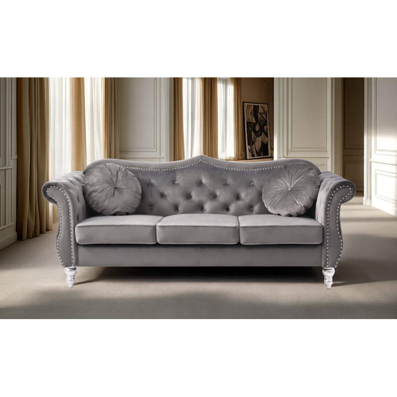 Modla Velvet Fabric Sofa, Dark Gray