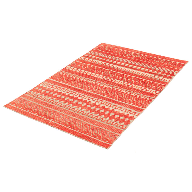 Tapis rouge / beige / gris en laine noué à la main Powersville