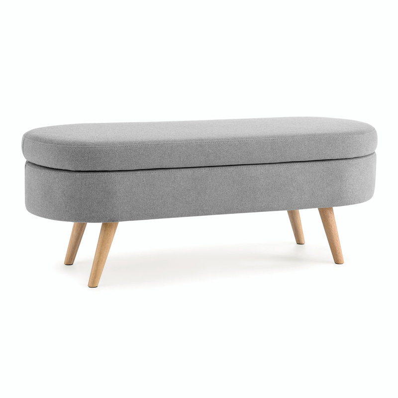Ottoman Oval Storage Bench with Rubber Wood Legs, Gray Linen