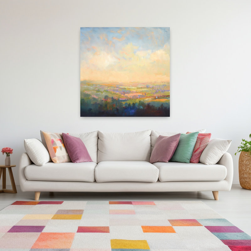 Couleurs printanières, paysage abstrait contemporain, art naturel, 48" H x 48" W