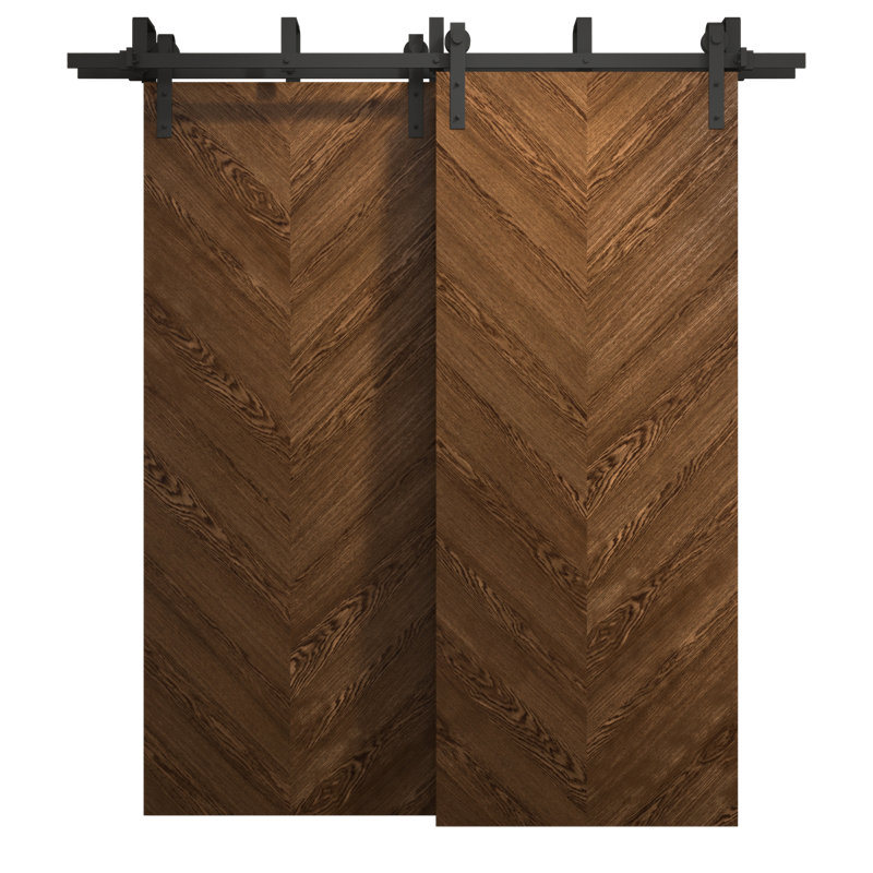 Sliding Closet Barn Bypass Doors | Ego 5005 | Modern Rails Hardware Set | Wood Solid Bedroom Wardrobe Doors, Cognac Oak
