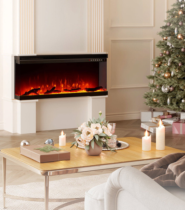 France Belfry 3-Sided Electric Fireplace Heating 1800W, 44cm H x 102cm W x 20cm D