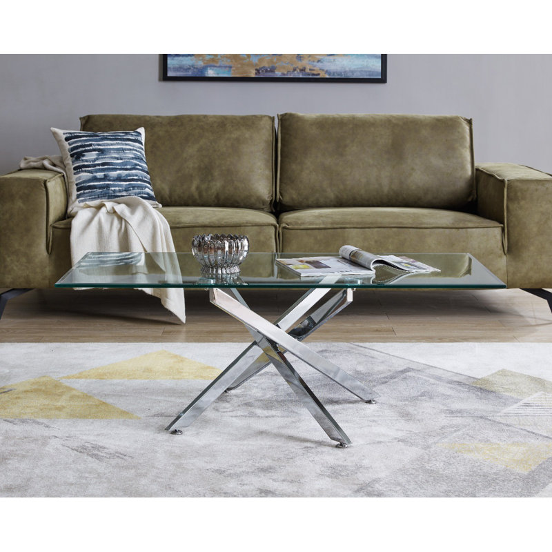 Lenworth Cross Legs Metal and Glass Coffee Table - Sleek Modern Design, Chrome
