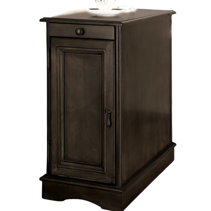Table d'appoint grise à rangement transitionnel avec prise intégrée, porte-gobelet coulissant et rangement pour armoire, matériau en bois massif, poids de 48 lb avec support, fabrication de magazines à prise, 15 po