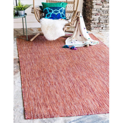 Unique Loom Collection Casual Transitional Solid Heathered Indoor/Outdoor Flatweave Area Rug (4' 1" x 6' 1" Rectangle, Rust Red/Beige)