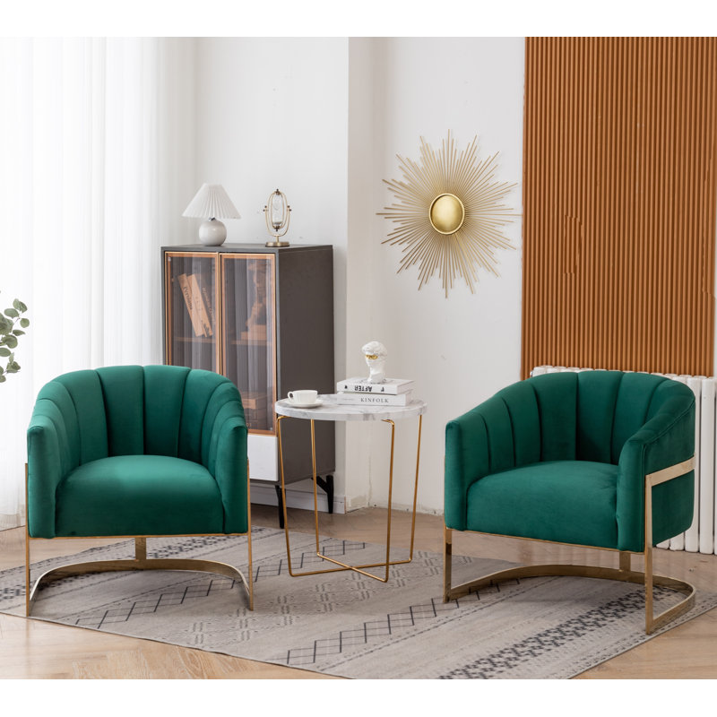 Fauteuil demi-tonneau rembourré l 30 po Romy, Velours vert