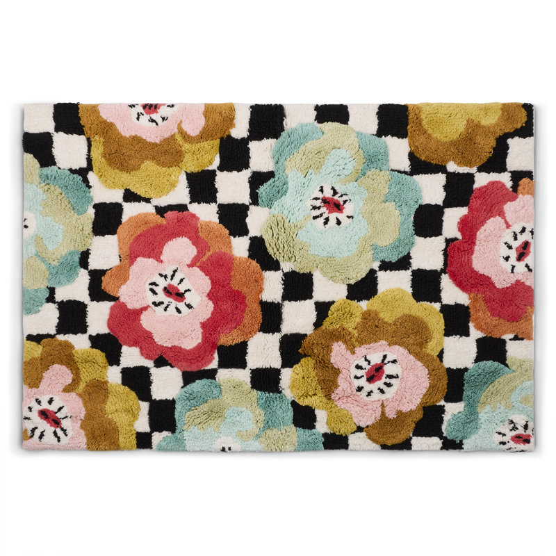 Checkerboard In Bloom Bath Rug