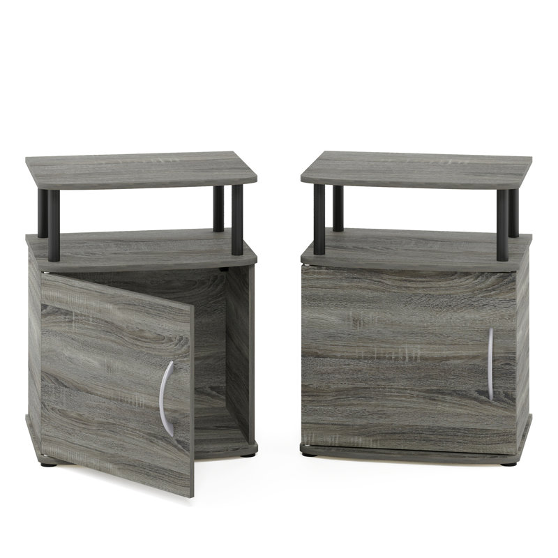 Table de bout avec rangement Lansing, Gris chêne français/noir