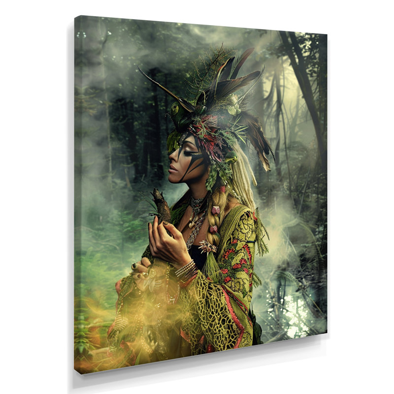 Mystical Shamana Forest Ritual I - Native American Woman, art mural, Toile tendue, H 20 po x l 12 po
