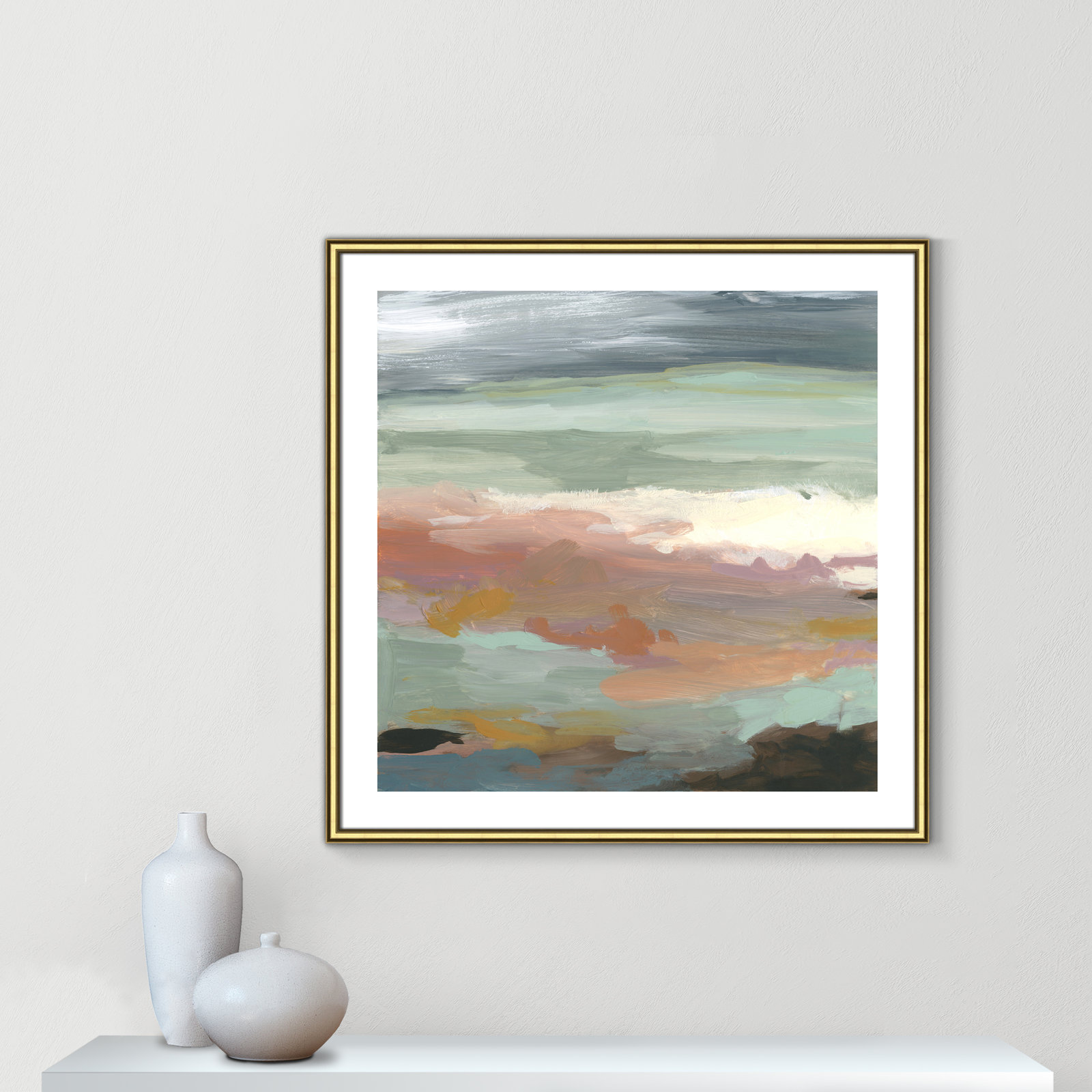 Picture Framed Paper, 18.25" H x 18.25" W, Beige Wood