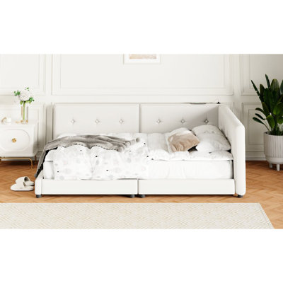 Upholstered Beige Queen Bed With Charging - Stable Construction & Gorgeous Design Ports Elegant Linen Fabric
