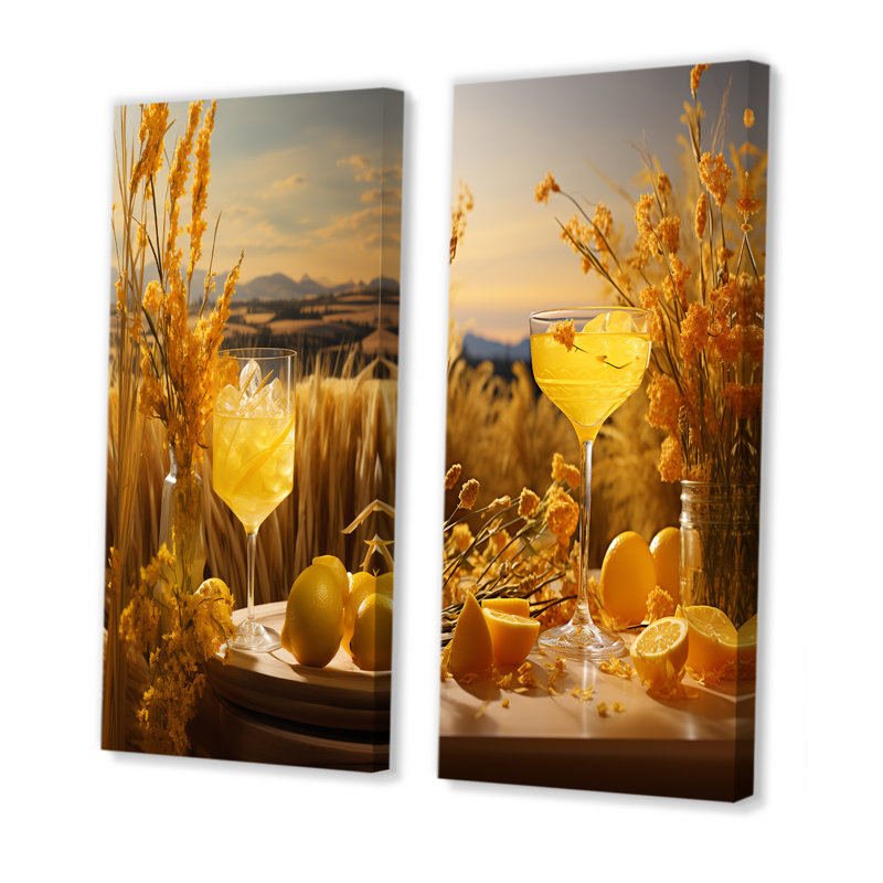 Mimosa Meadows Cocktail Harmony - ensemble d'art mural sur toile 2 cocktails, H 28 po x l 25 po, Toile tendue