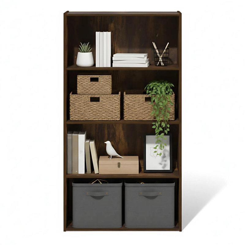 Pasir 4-Tier Open Shelf Amber Pine Display Bookcase Living Room Storage Modern, Amber Pine