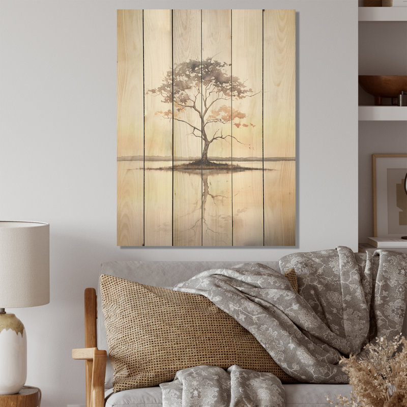 Silhouette de désert solitude I - Minimalisme, art mural sur bois de pin naturel, H 20 po x l 10 po