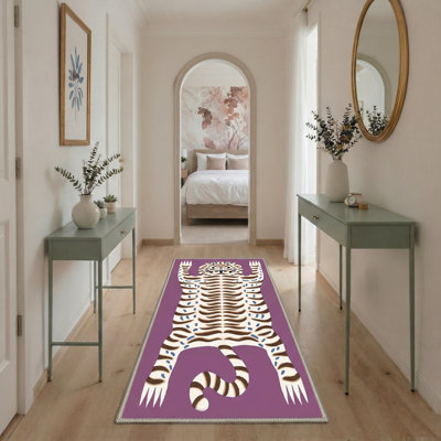 Tapis mauve / ivoire lavable à la machine avec envers antidérapant Abidi