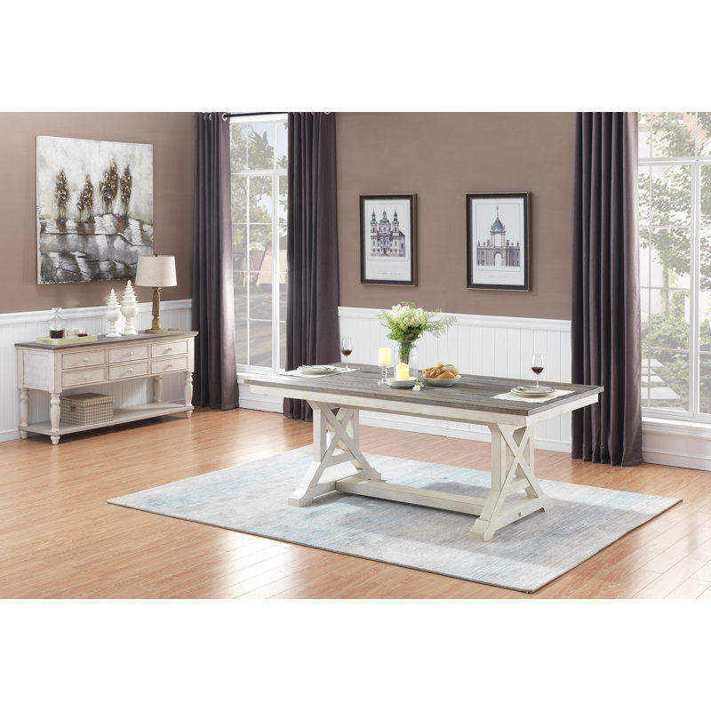 Amiee-Lee Trestle Dining Table, Ivory, 30" H x 78" W x 38" D