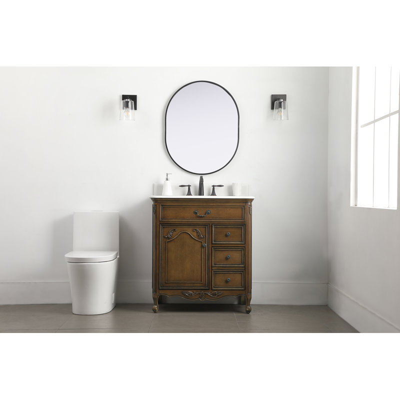 Ensemble de meuble-lavabo simple 32 po Angelique, Blanc pur, Chêne foncé