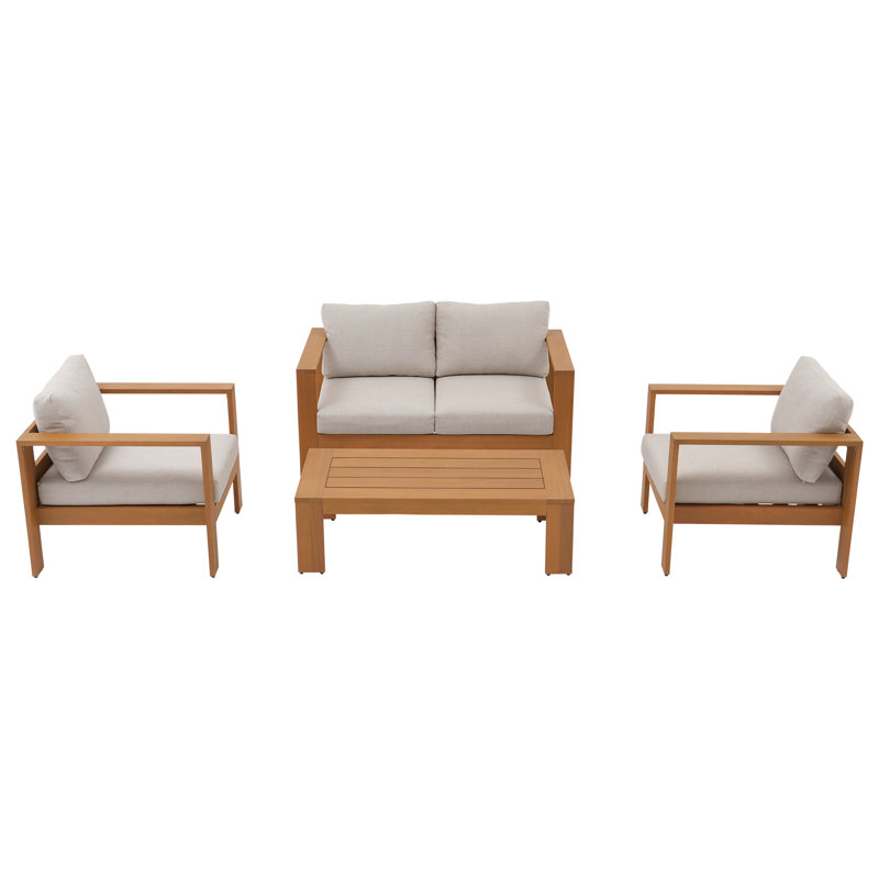 Ensemble de conversation de patio 4 pièces en bois d'eucalyptus Naylor Morre avec causeuse
