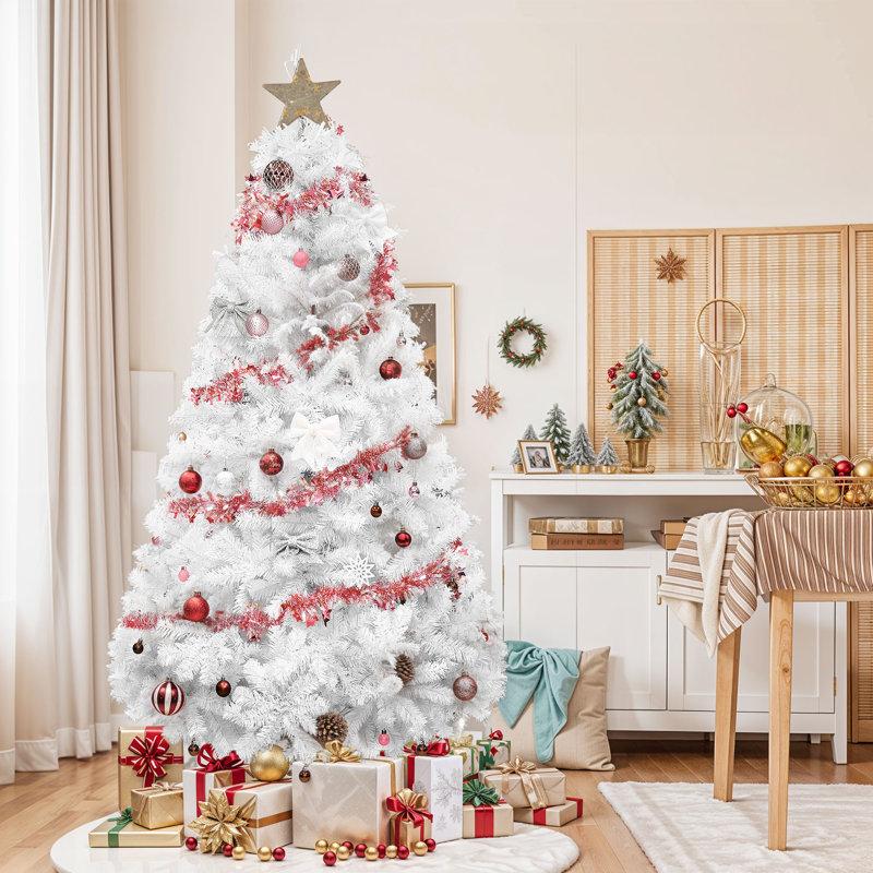 6ft / 7.5ft Artificial White Spruce Christmas Tree, Holiday Tree with Auto Hinged Branch Tips, 7.5'