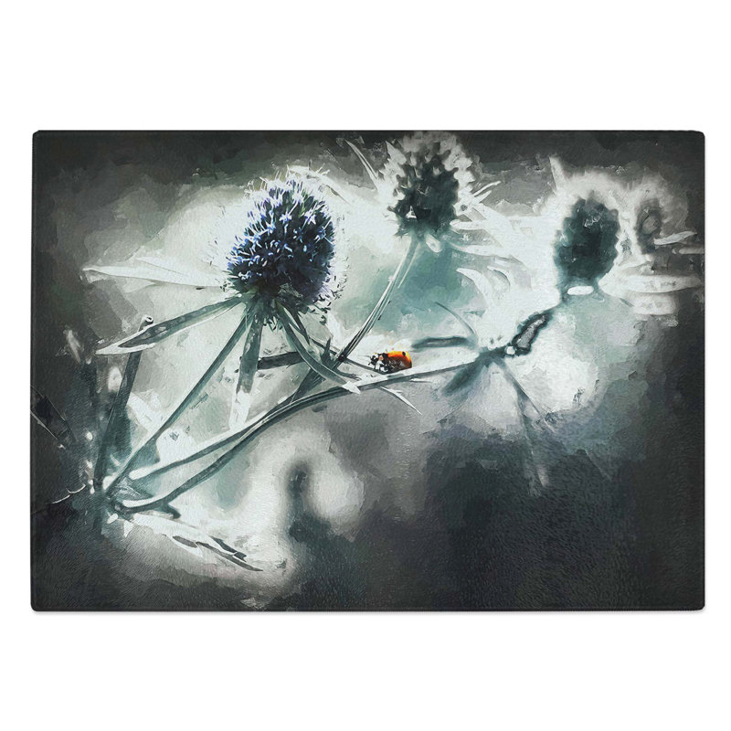 Glass Ladybird Upon A Thistle Flower in Abstract Chopping Board, 39 cm W x 28.5 cm L