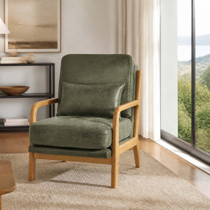 Fauteuil d'appoint rembourré Classic Aesthetic, Tissu olive vert olive