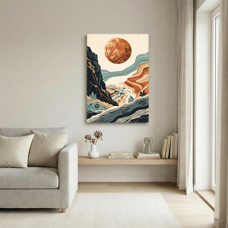 Reproduction d'art sur toile, "Planète rouge sur canyon et cristaux", 30"H x 20"W
