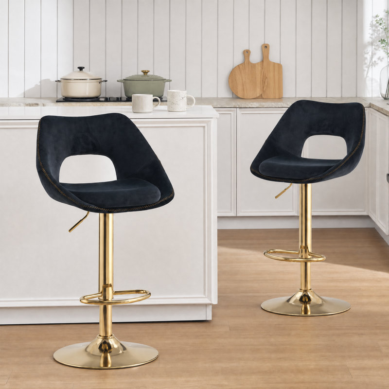 Bar Stools Velvet Modern Chic Swivel Upholstered Counter Stools with Hollow Backrest for Home, Black