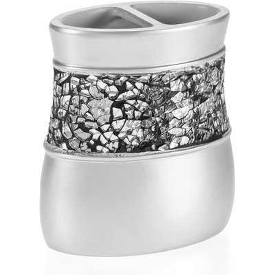 Creative Scents Crackled Glass Silver Toothbrush and Toothpaste Holder