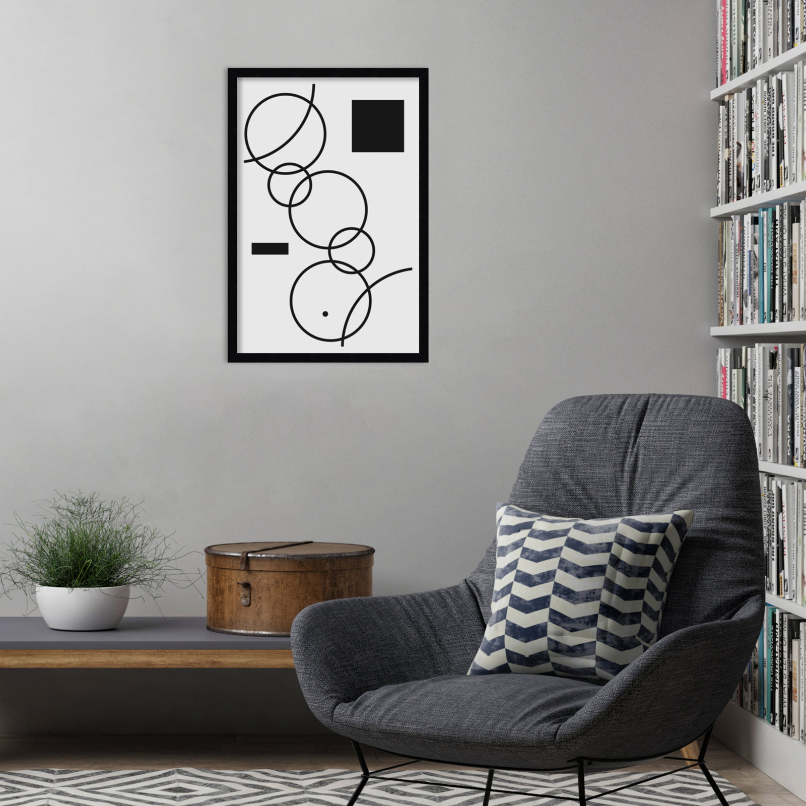 Minimal Shapes No. 1 Print, 25" H x 17" W x 1" D, Black
