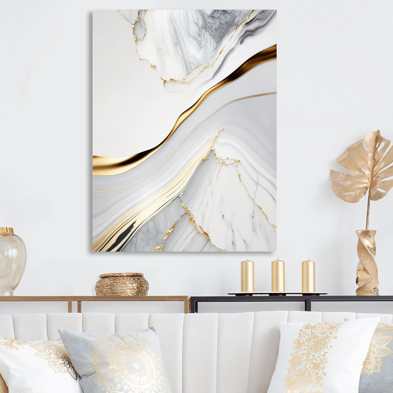 «Abstract Geode Waves Grey IV», reproduction d'art sur toile abstraite, L 12 po x H 20 po, Toile tendue