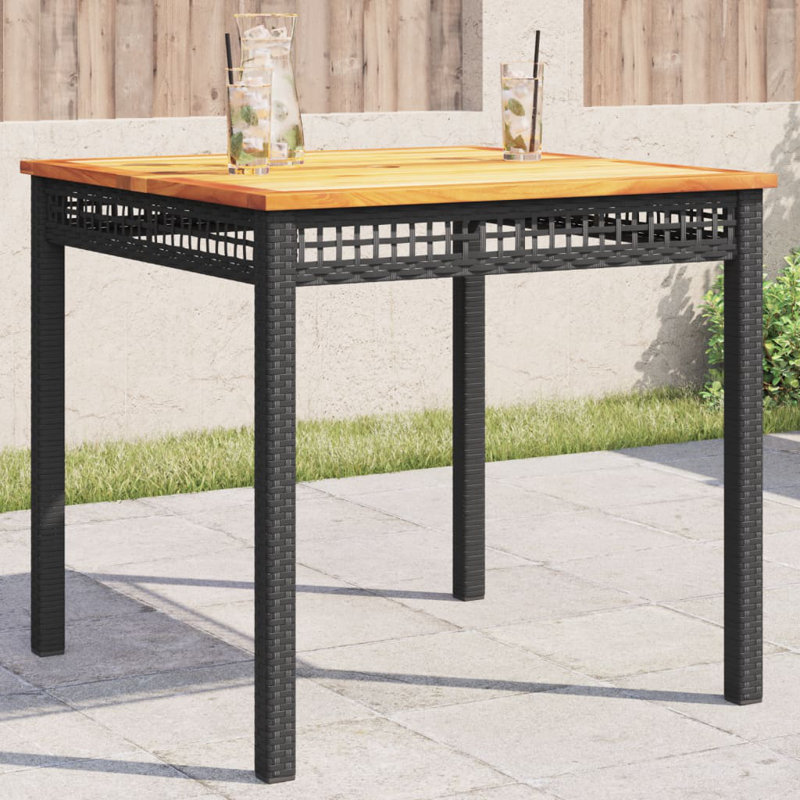 Bay Isle Home? Patio Table Poly Rattan Acacia Wood, Black and Brown, 31.5" x 31.5" x 29.5"