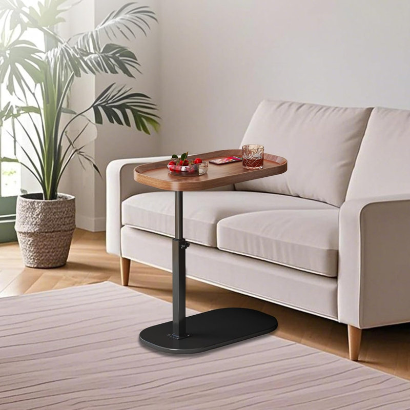Modern C Shaped Side Table Brown, Laptop TV Tray for Sofa and Bedside, Brown
