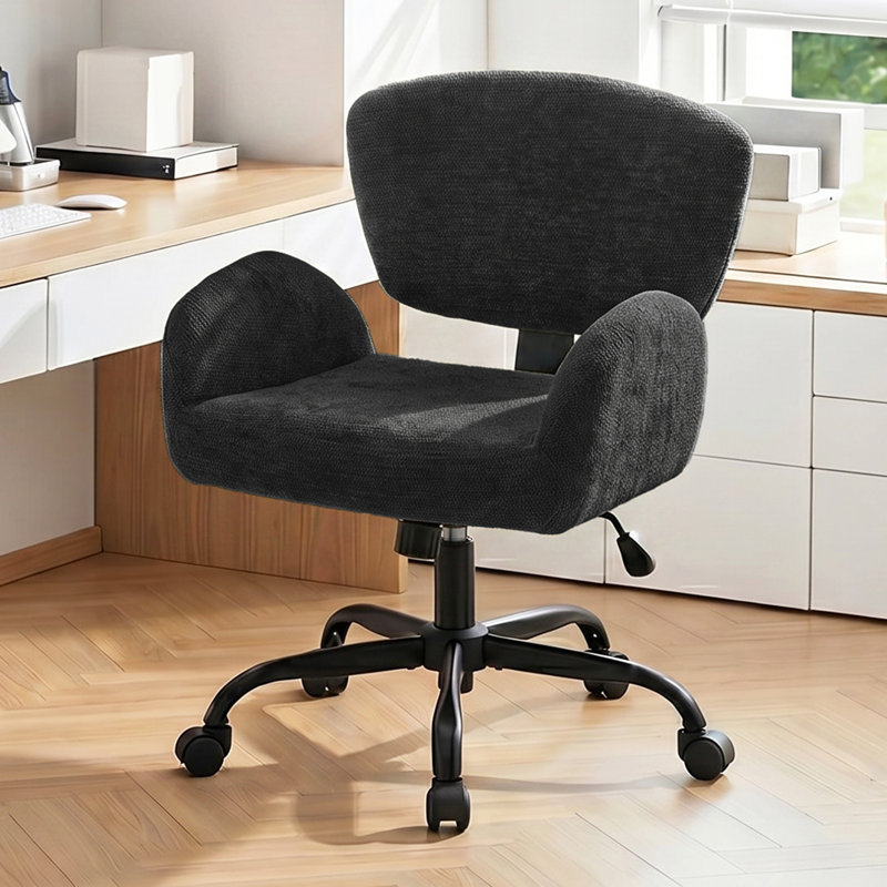 Chaise de bureau pivotante en chenille moderne pour bureau à domicile, coiffeuse et bureau, Chenille noir