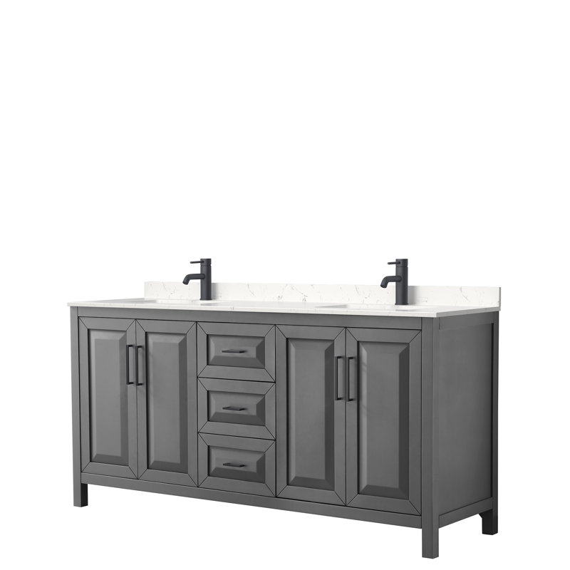 Daria 72'' W Double Vanity, Dark Gray, Carrara Cultured Marble, Polished Chrome