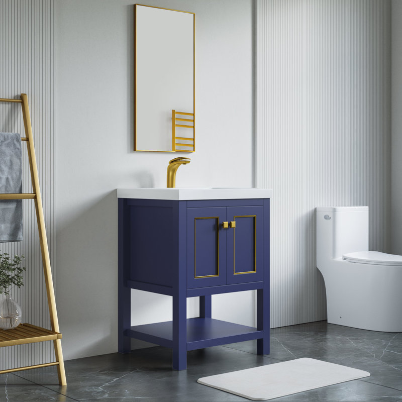Thome 25'' Single Bathroom Vanity with Resin Top, Blue, Brushed Brass
