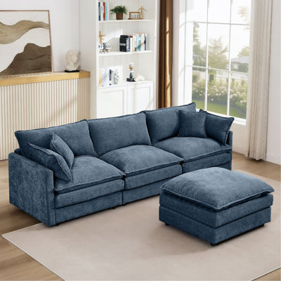 Modular Sectional Sofa, 102 Inch L Shaped Couch Set For Living Room, 3-Seater Comfy Cloud Couches With Movable Ottoman, DIY Combination, Chenille