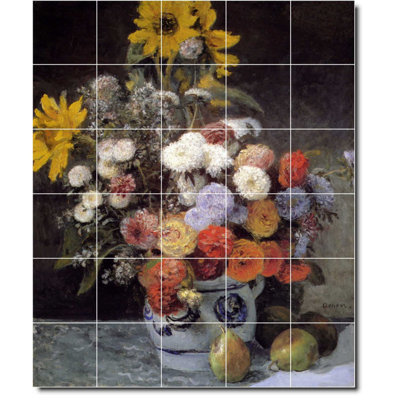 Carreau de céramique décorative 40 po x 48 po 8 po x 8 po, Auguste Renoir, peinture de fleurs W07397