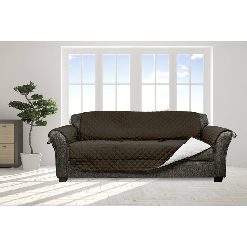 Housse pour canapé à coussins carrés/rectangulaires réversible, Chocolat / blanc, H 70,5 po x l 65 po x P 23 po